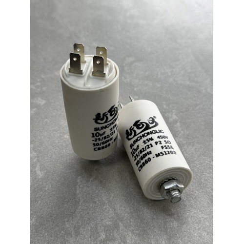 Конденсатор пусковий CBB60 10uF 450VAC 5% 69.8x33.9mm з клемами та болтом