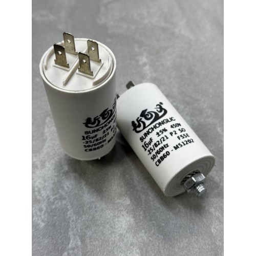 Конденсатор пусковий CBB60 16uF 450VAC 5% 69.8x33.9mm з клемами та болтом