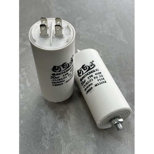 Конденсатор пусковий CBB60 20uF 450VAC 5% 69.8x33.9mm з клемами та болтом