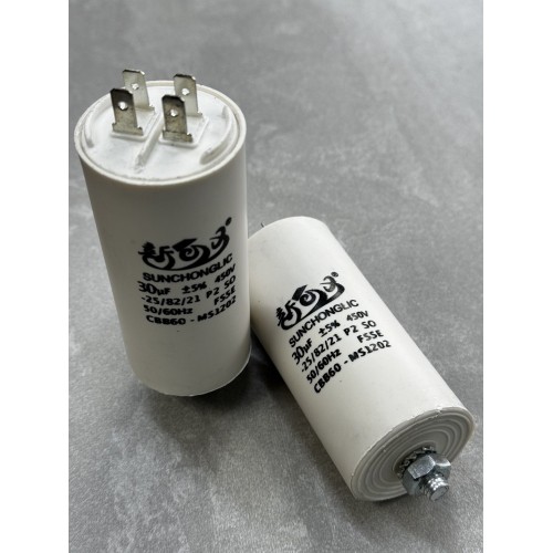 Конденсатор пусковий CBB60 30uF 450VAC 5% 69.8x33.9mm з клемами та болтом