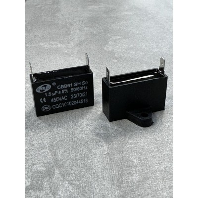 Конденсатор пусковий CBB61 1.5uF 450VAC 5% 37.1x21.7x10.9mm з клемами