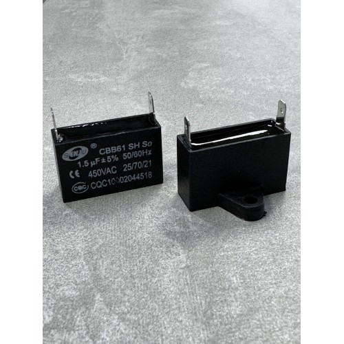 Конденсатор пусковий CBB61 1.5uF 450VAC 5% 37.1x21.7x10.9mm з клемами