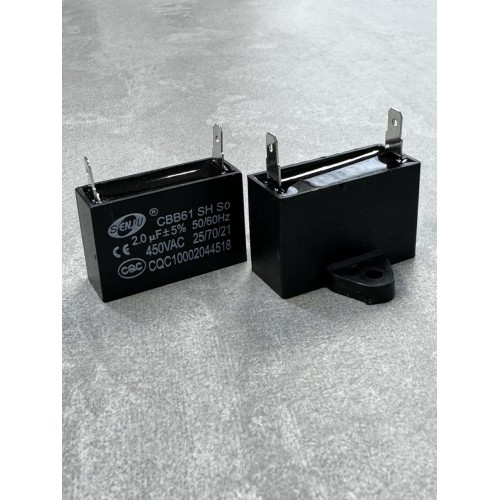 Конденсатор пусковий CBB61 2,0uF 450VAC 5% 37.1x21.7x10.9mm з клемами
