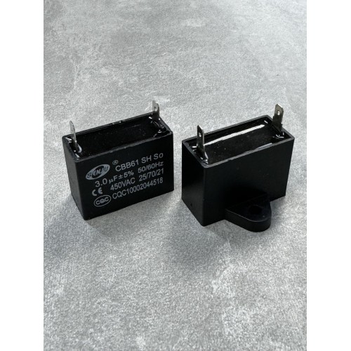 Конденсатор пусковий CBB61 3,0uF 450VAC 5% 37.1x21.7x10.9mm з клемами