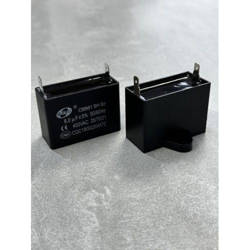Конденсатор пусковий CBB61 6,0uF 450VAC 5% 37.1x21.7x10.9mm з клемами